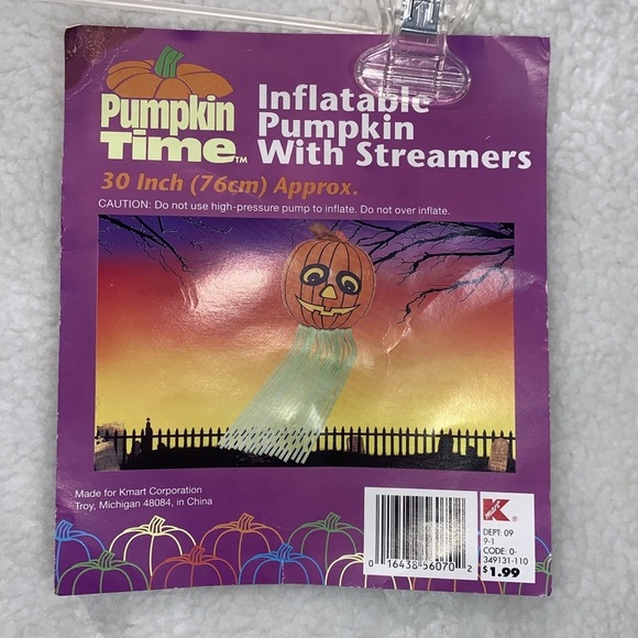 Inflatable Pumpkin with Streamers  30" vintage Kmart new open box - Picture 8 of 11